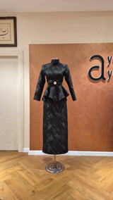 Volanlı Brokar Elbise